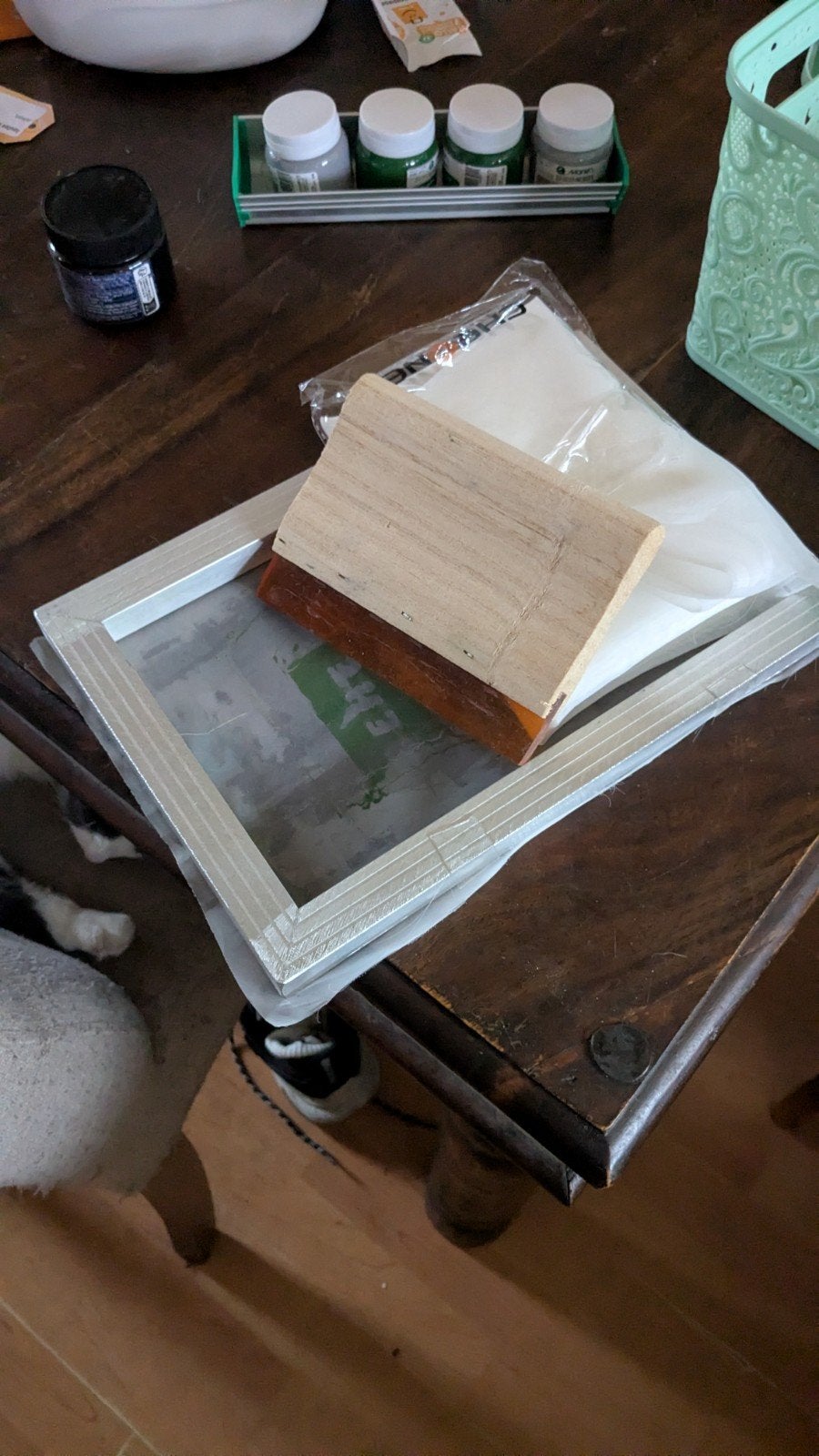 Zeefdrukset met verf en raam, Ophalen, Gebruikt, Hout, Herbruikbaar