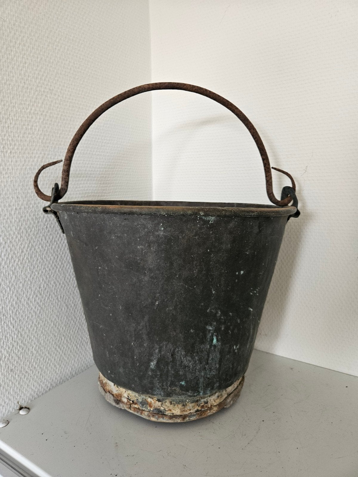 Antieke rood koperen emmer, 3,3kg, niet waterdicht, Antiek en Kunst, Antiek | Koper en Brons, Ophalen of Verzenden