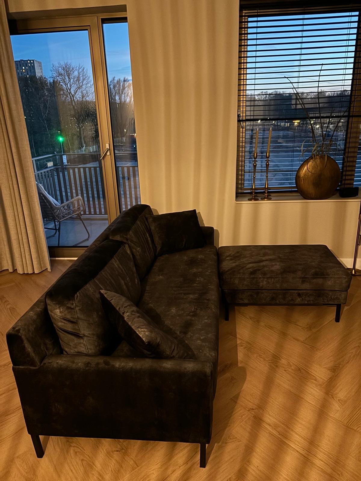 Dutchbone Houda bank en hocker antraciet, Ophalen, Driepersoons, 75 tot 100 cm, Zo goed als nieuw
