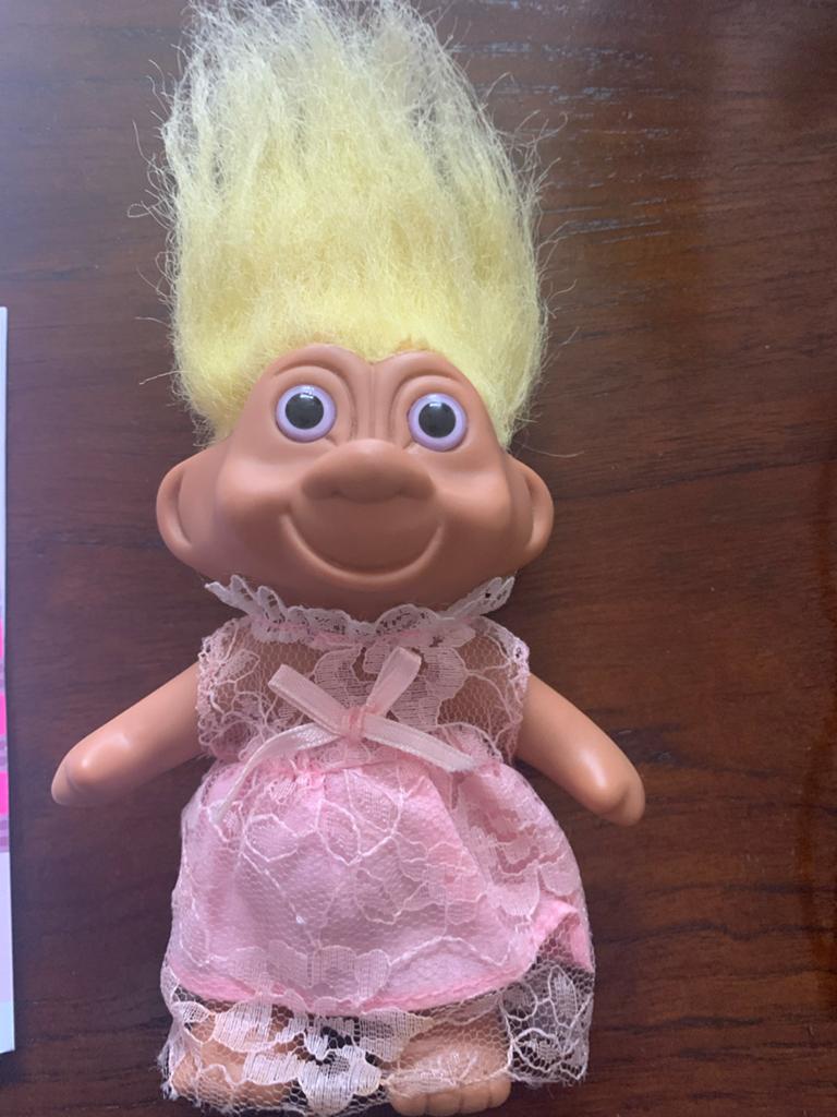 Vintage Trollpop met Roze Jurkje en Blond Haar, Ophalen of Verzenden, Gebruikt, Jongen of Meisje