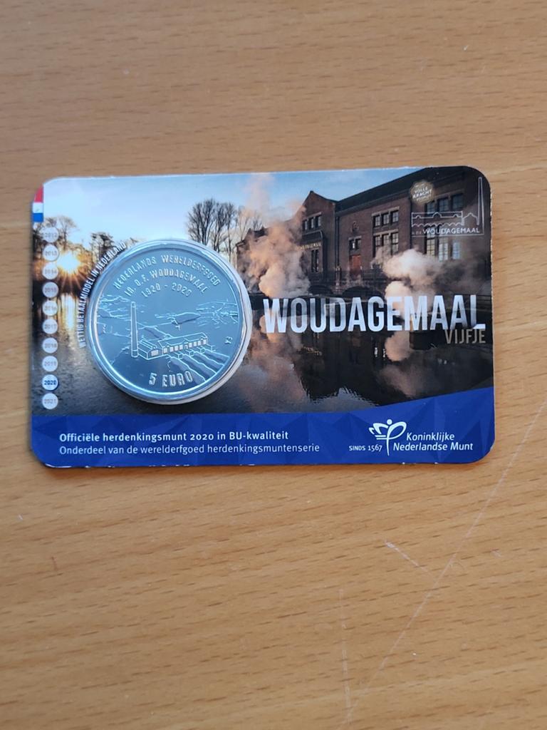 Nederlandse 5 Euro Munt Woudagemaal 2020 BU-kwaliteit, Ophalen of Verzenden, Euro's, Losse munt