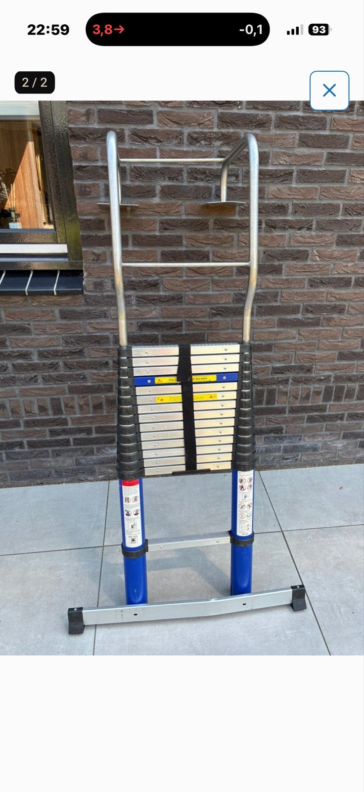 Telescoopladder 5 meter, met nokhaak, Ophalen, Zo goed als nieuw, Ladder, Opvouwbaar of Inschuifbaar