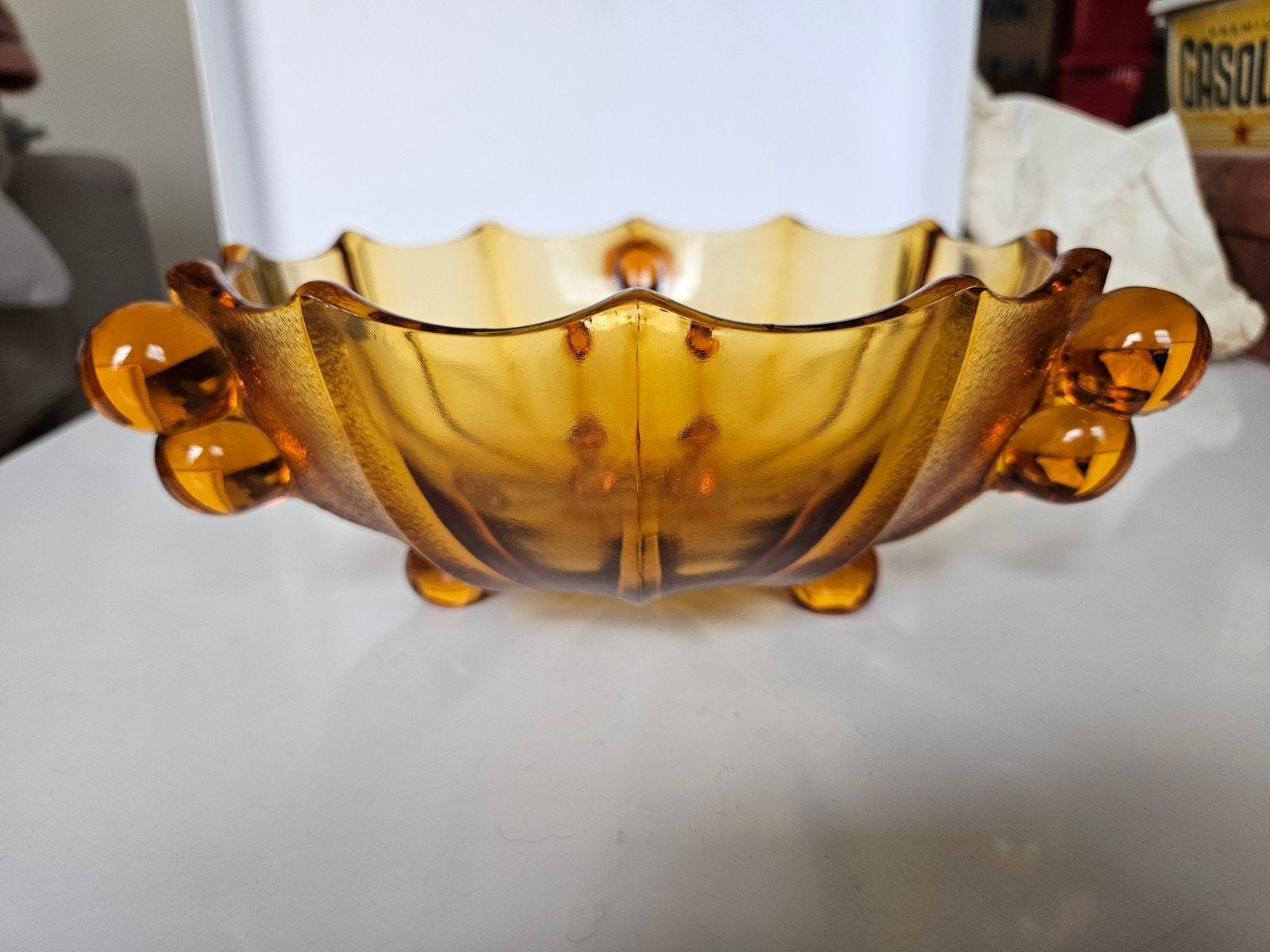 Fenton Amberkleurige Glazen Serveerschaal Design, Antiek en Kunst, Ophalen of Verzenden
