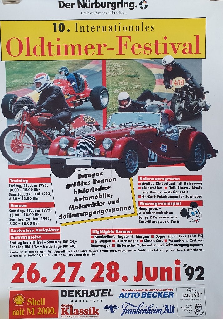 Oldtimer festival Nürburgring poster 1992, Verzenden, A1 t/m A3, Overige onderwerpen, Rechthoekig Staand