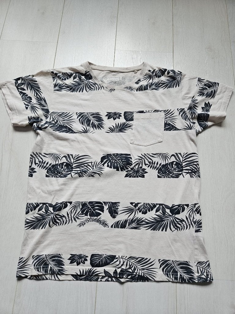 Zomer T-shirt beige palm bladeren Zeeman maat S/M, Kleding | Heren, Beige, Gedragen, Zeeman, Verzenden