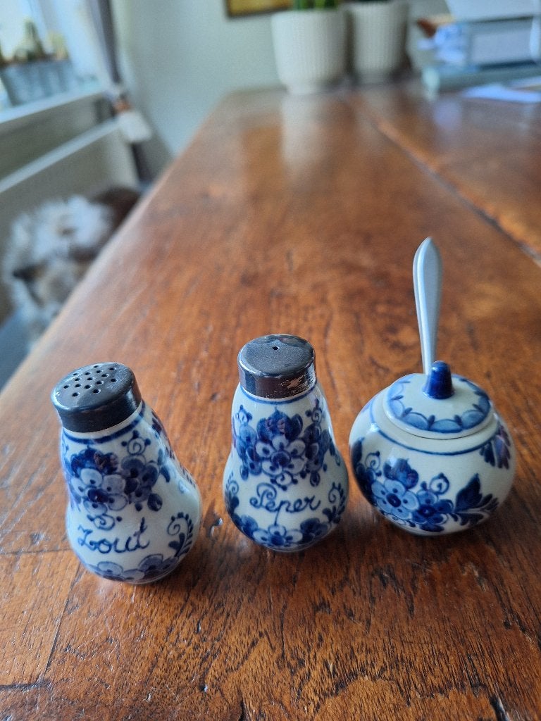Delfts blauw peper en zout en mosterdpotje, Antiek en Kunst, Ophalen of Verzenden