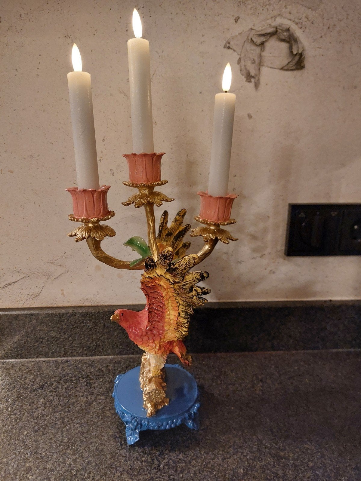 Prachtige 3 armige kaarsenhouder vogel, Huis en Inrichting, Woonaccessoires | Kandelaars en Kaarsen, Kunststof, Overige kleuren
