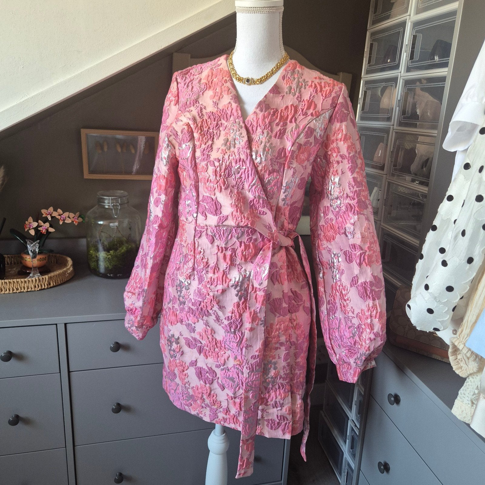 IVIVI wikkeljurk roze jacquard S, Ophalen of Verzenden, Zo goed als nieuw, Roze, Maat 36 (S)