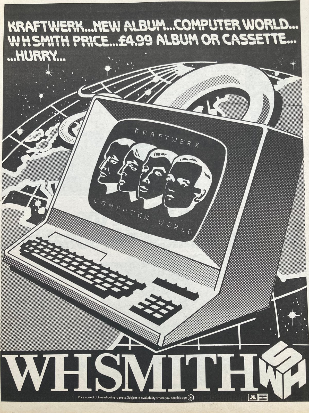 Paginagrote A3 advertentie KRAFTWERK Computer World relea, Ophalen of Verzenden, Gebruikt, A1 t/m A3