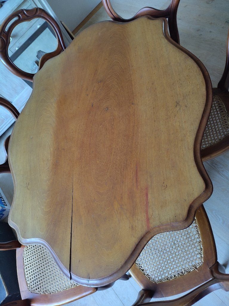 tafel en eetstoelen, Gebruikt, 100 tot 150 cm, 50 tot 100 cm, Vijf personen of meer