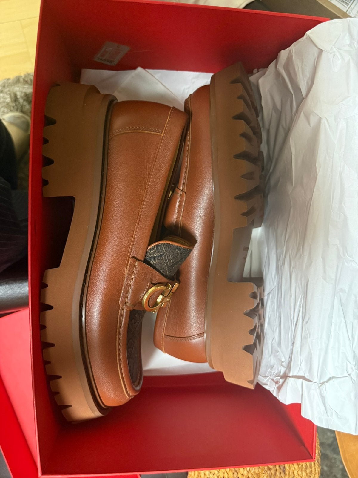 Ferragamo Gancini leather loafers brown - size 9, Loafers, Bruin, Nieuw, Ophalen of Verzenden
