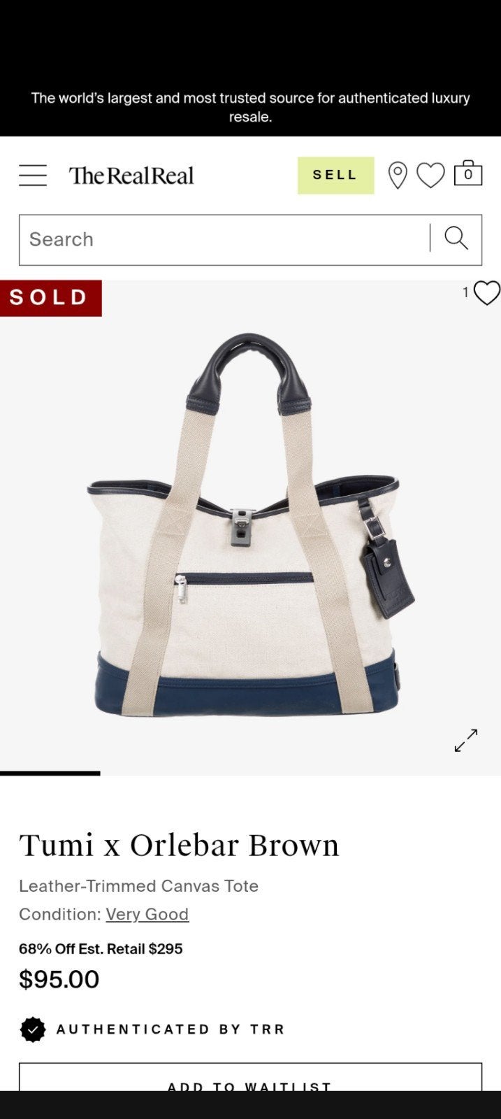Tumi x Orlebar Brown Tote Bag - Beige/Blauw, Ophalen, 40 tot 60 cm, 20 tot 30 cm, Beige