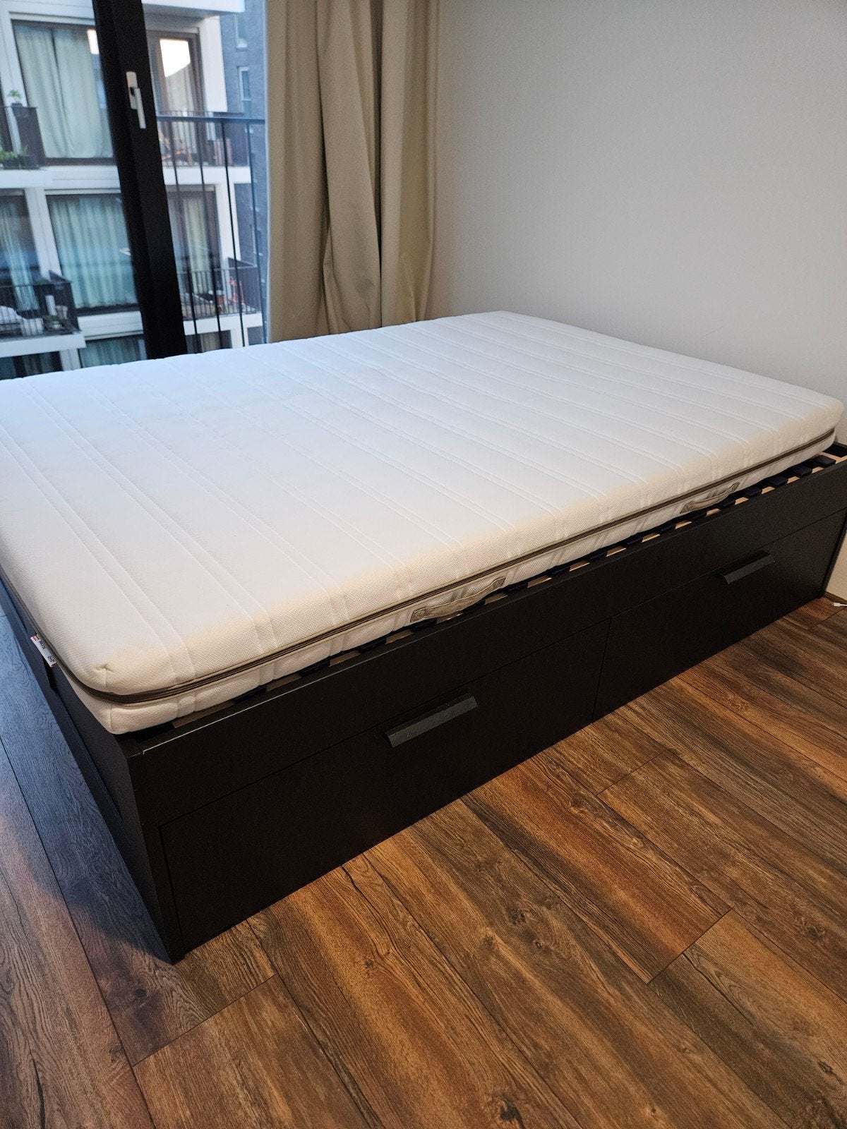 IKEA BRIMNES bed + IKEA MALVIK matras, Gebruikt, Tweepersoons, 200 cm, 140 cm