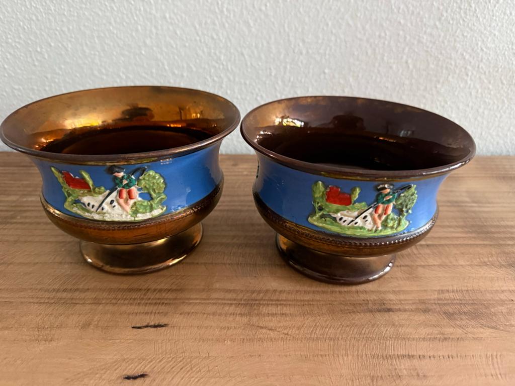 Set van 2 Goudsteen Kastkommen met Jachttafereel, Ophalen of Verzenden