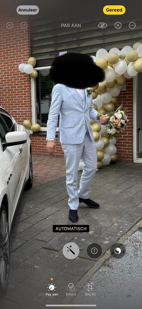 Zeer mooi linnen trouwpak. 3 delig, Ophalen of Verzenden, Zo goed als nieuw, Overige kleuren, Trouwpak