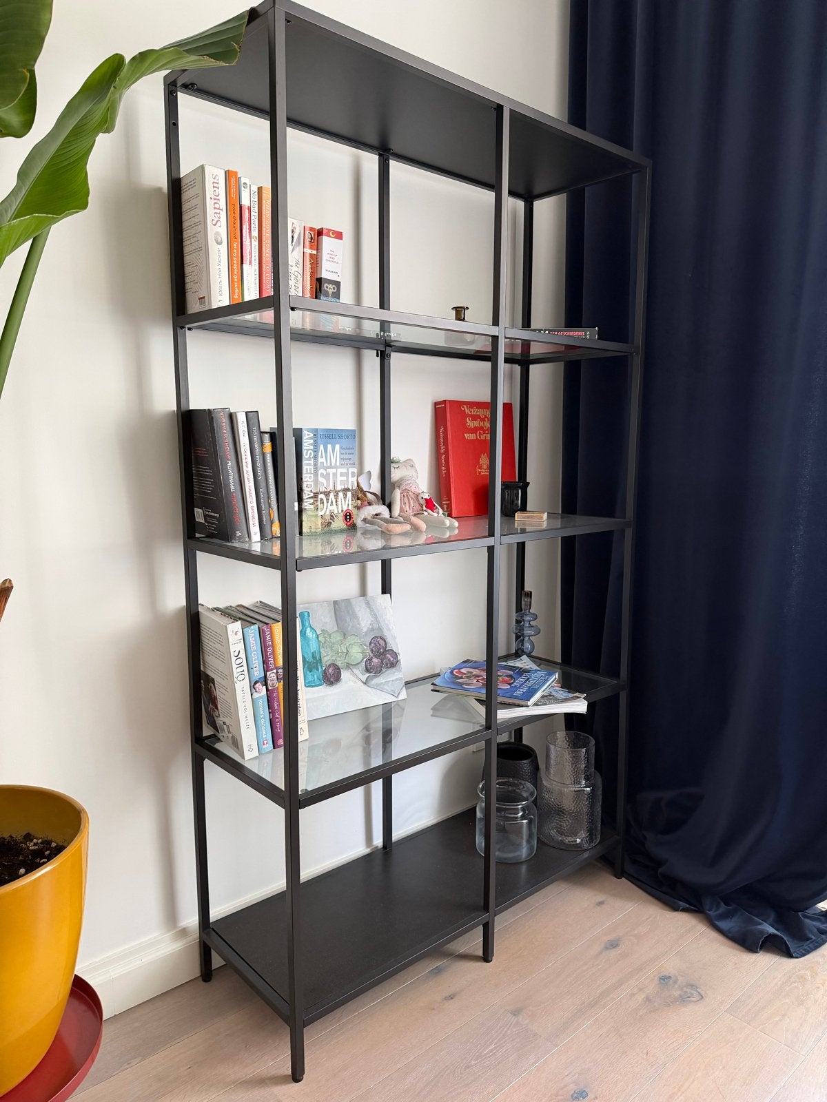 IKEA VITTSJÖ Open Kast Zwartbruin/Glas 100x175 cm, Ophalen, Met plank(en), 50 tot 100 cm, Zo goed als nieuw