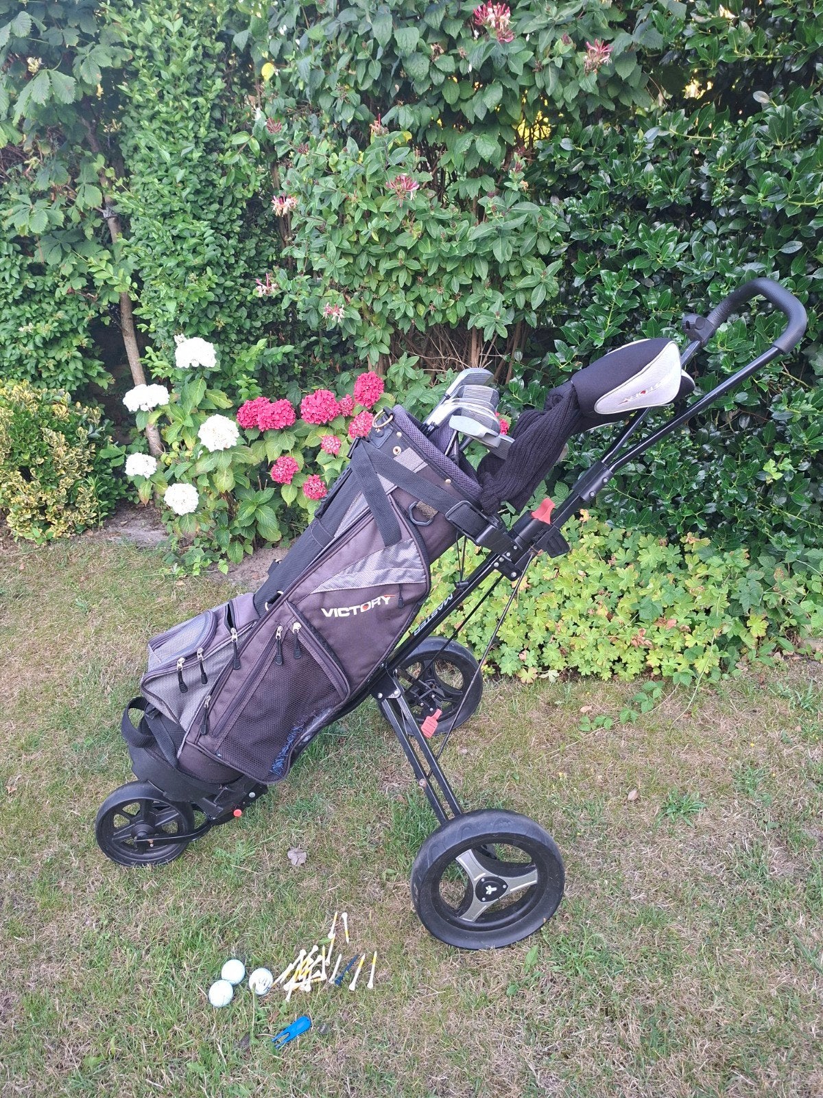 complete golfset met prachtige 3 wheels golftrolley, Ophalen of Verzenden, Gebruikt, Golfkar