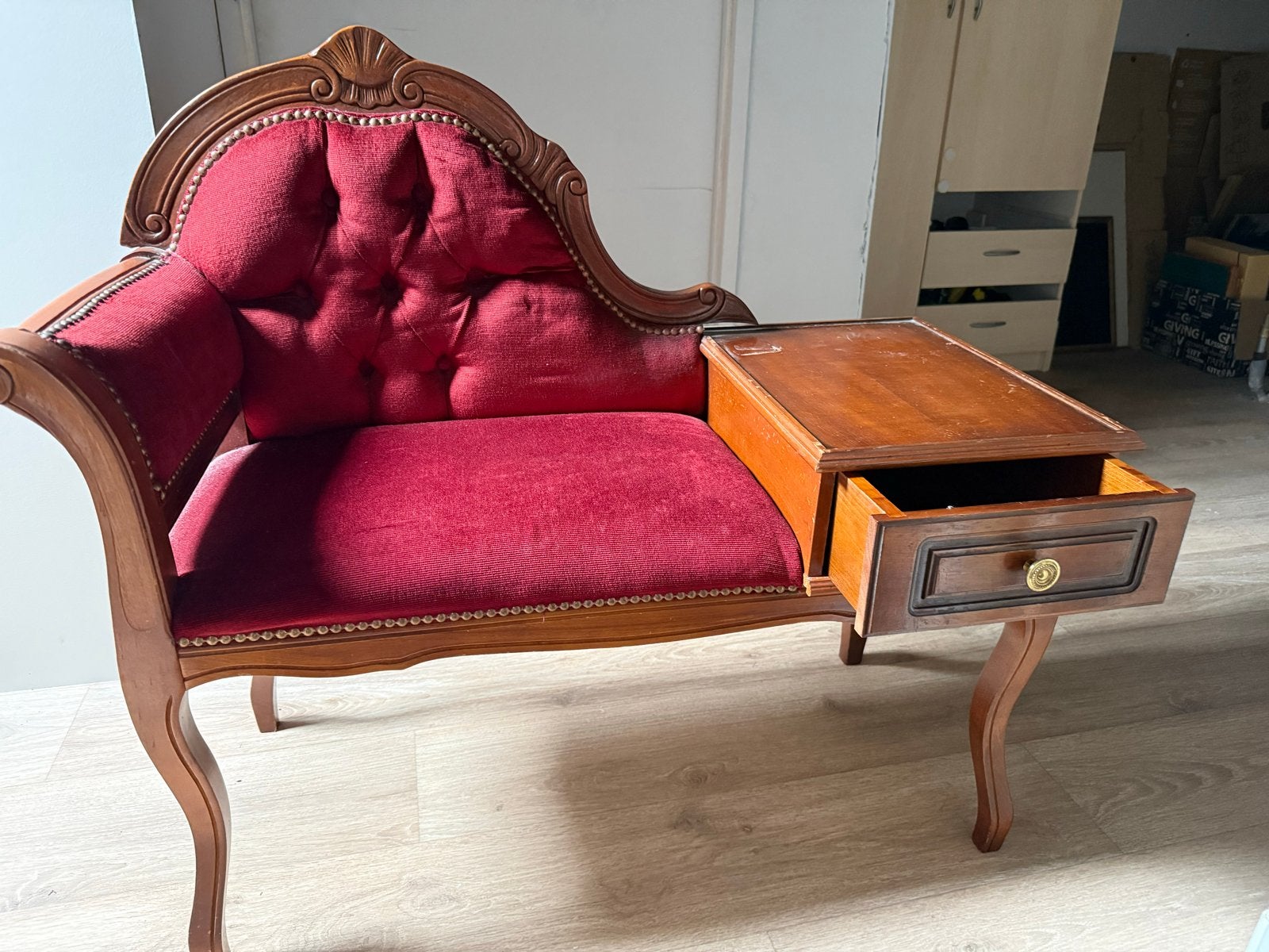 Antieke Telefoonbankje met Rode Bekleding, Ophalen of Verzenden