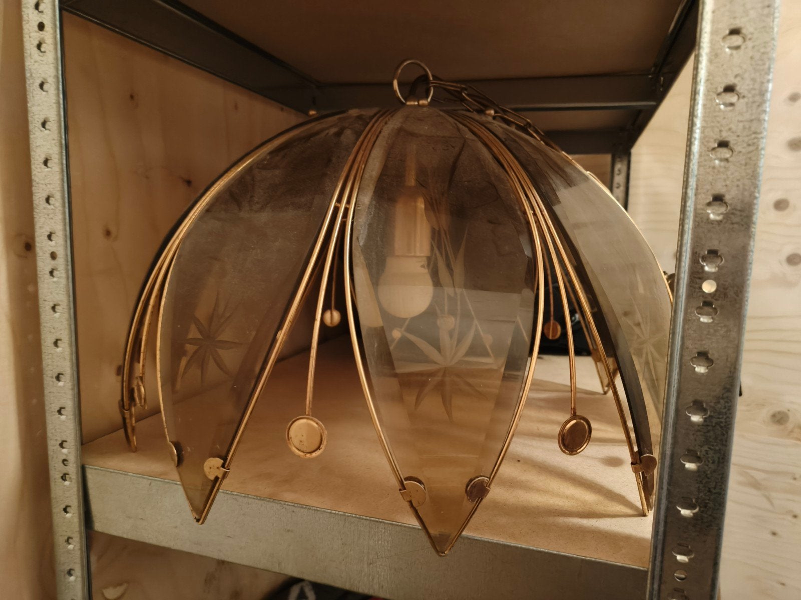 Vintage Hollywood Regency Hanglamp - Messing & Glas, Antiek en Kunst, Antiek | Lampen, Ophalen