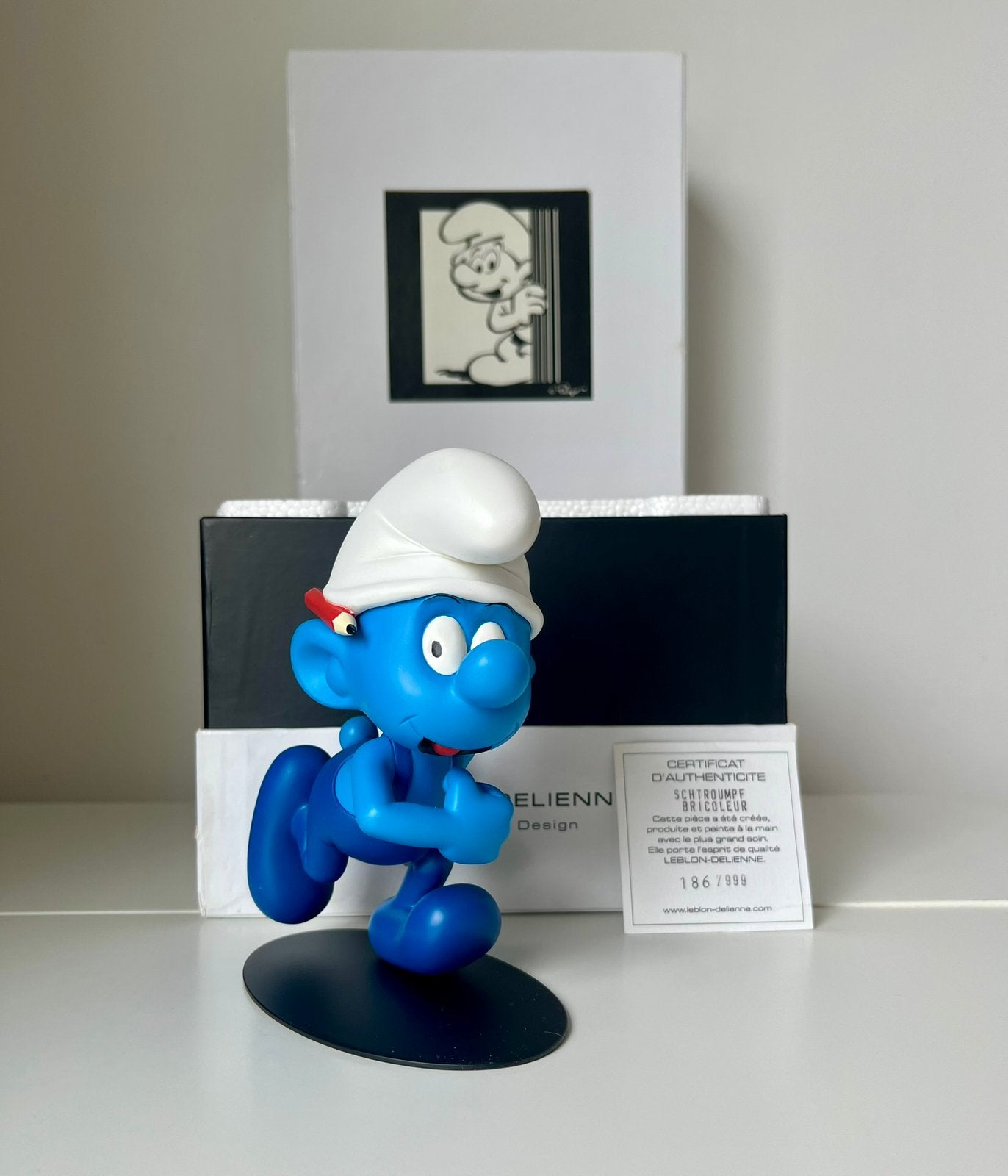 Leblon-Delienne Knutsel Smurf – 186/999 met certificaat, Ophalen of Verzenden, Zo goed als nieuw, Knutselsmurf, Overige typen