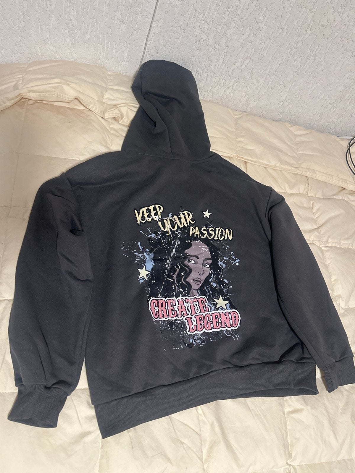 Zwarte hoodie met print "Keep Your Passion Create Legend", Kleding | Dames, Truien en Vesten, Ophalen of Verzenden, Zo goed als nieuw