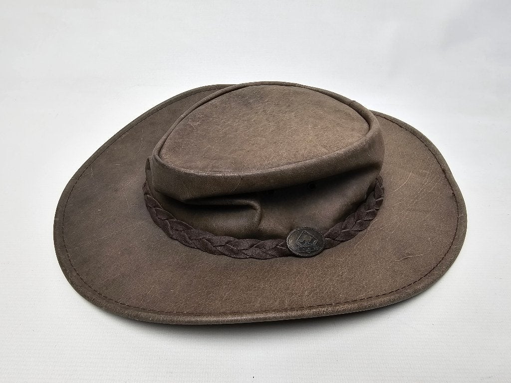 # Scippis Lederen Hoed Irving Bruin, Kleding | Heren, Ophalen of Verzenden, Gedragen, 57 cm (M, 7⅛ inch) of minder, Hoed