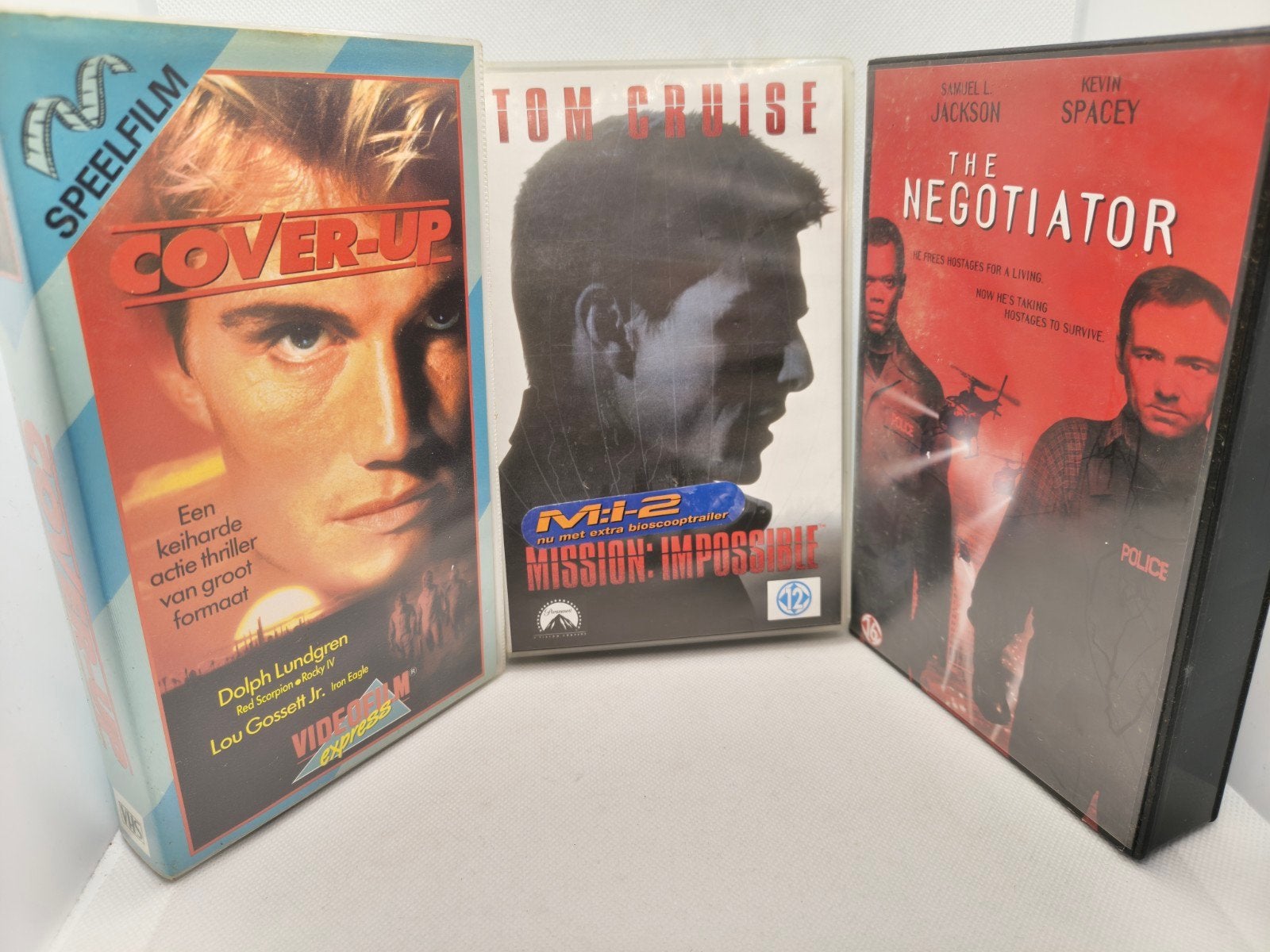 Cover-up, mission impossible en the negotiator VHS lot, Alle leeftijden, Ophalen of Verzenden, Zo goed als nieuw, Actie en Avontuur