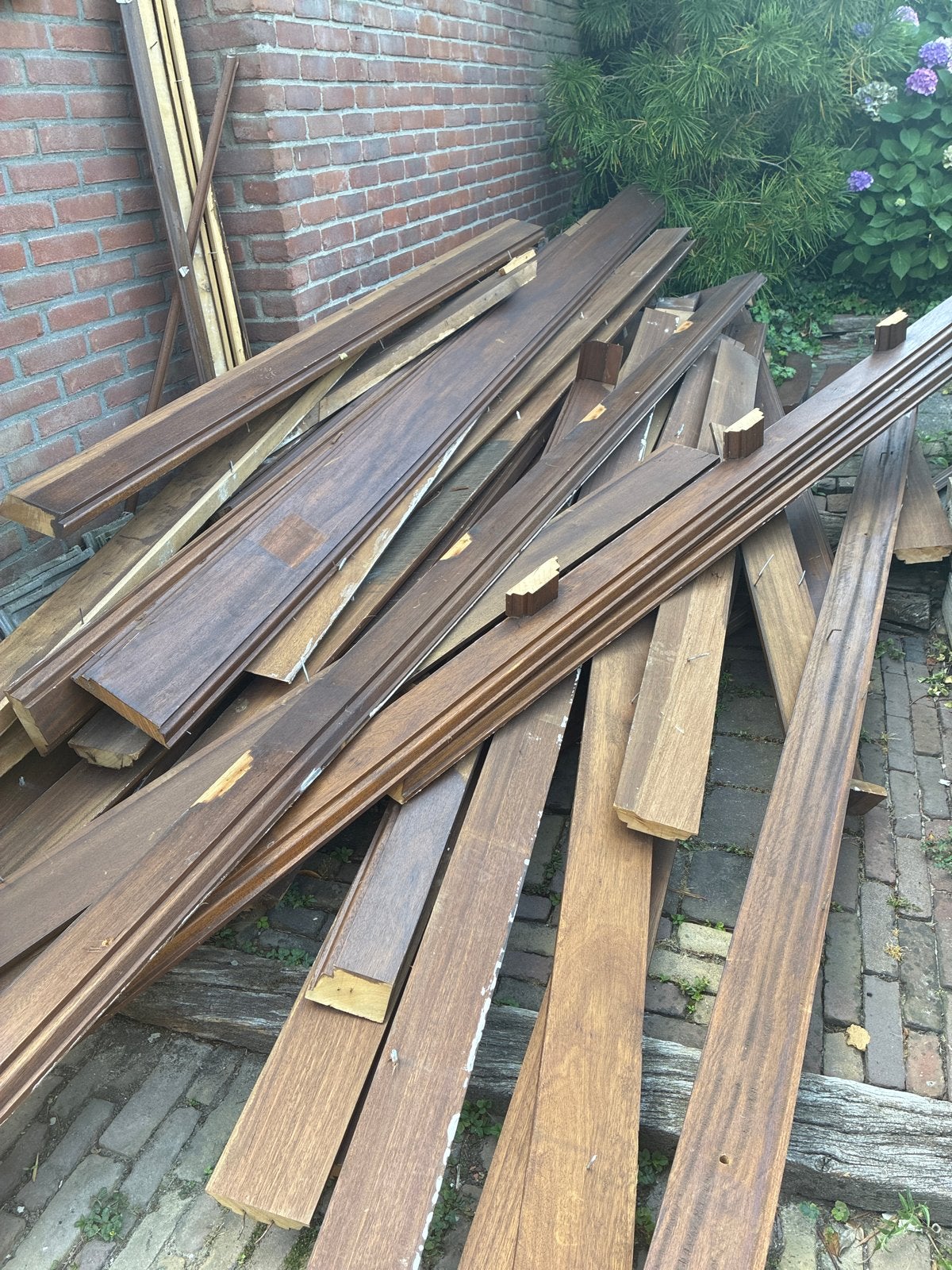 Grote partij hardhouten planken, diverse lengtes, Doe-het-zelf en Verbouw, Hout en Planken, Ophalen, Gebruikt, Plank, 300 cm of meer