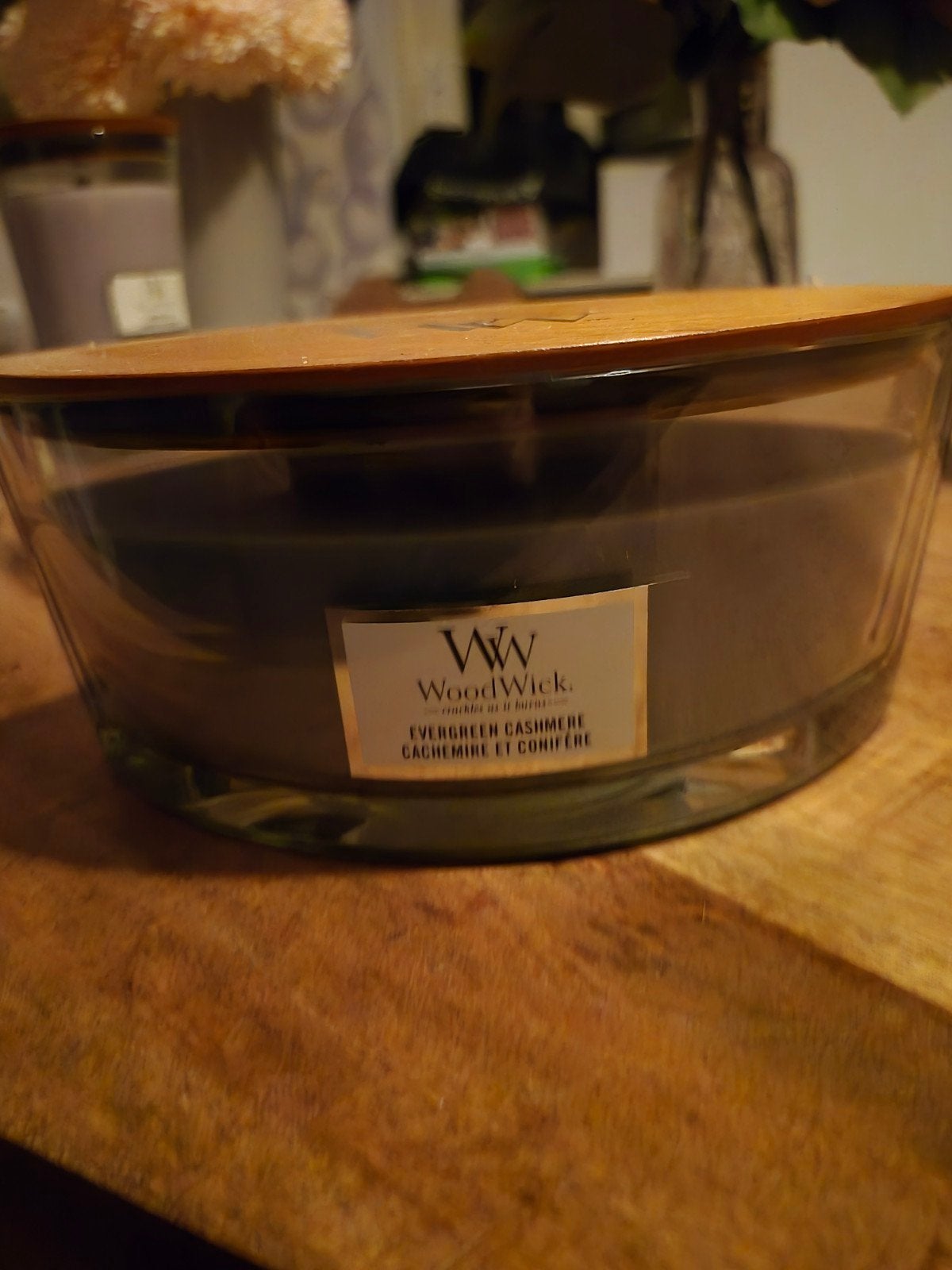 WoodWick Evergreen Cashmere Geurkaars - Nieuw, Woodwick, Ophalen of Verzenden, Grijs, Kaars