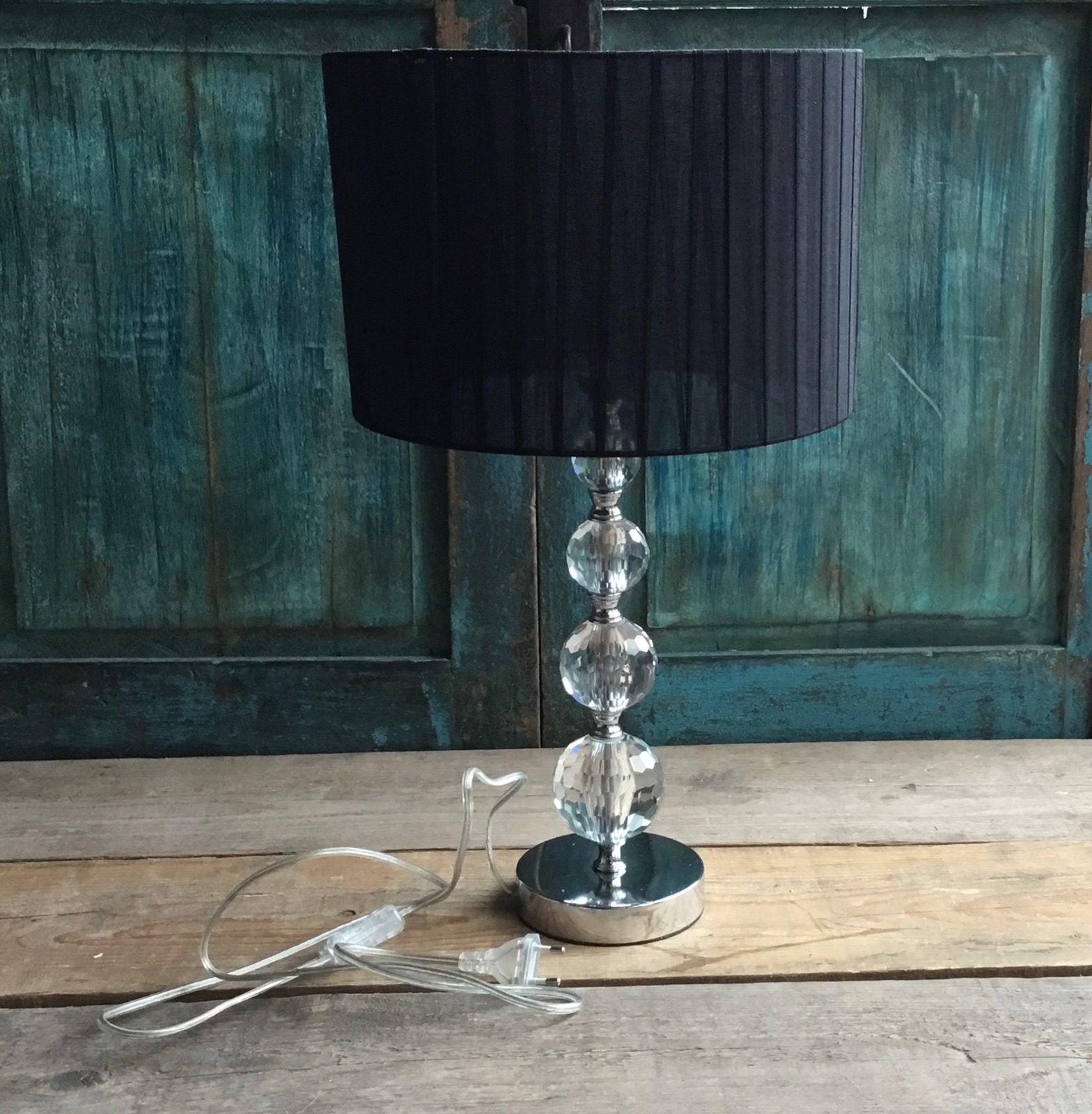 Tafellamp met kristal voet en zwarte organza kap, Ophalen of Verzenden, Nieuw