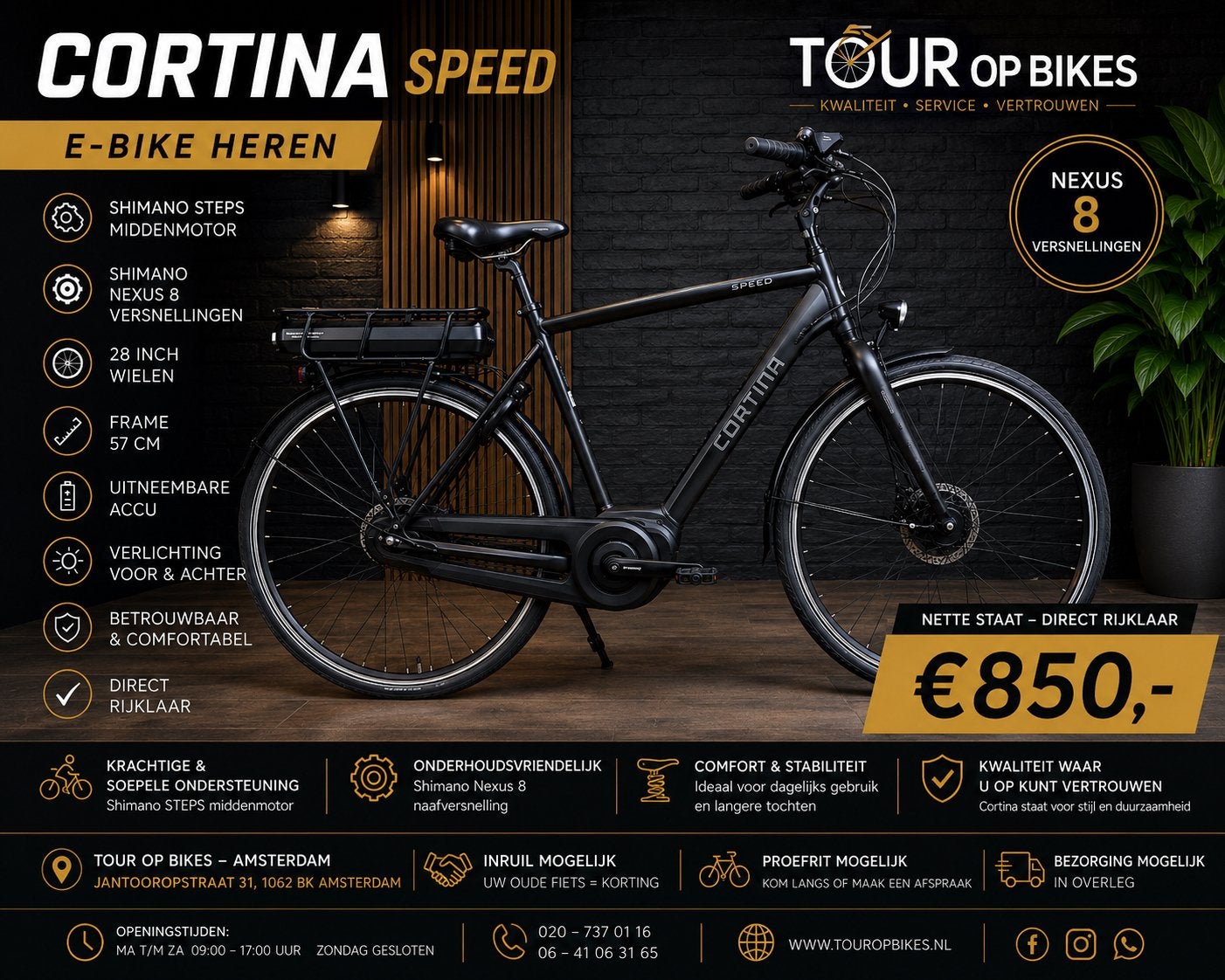 Elektrische  Cortina Speed Nexus 8, frame 57 cm, 55 tot 59 cm, Ophalen, Gebruikt, Cortina