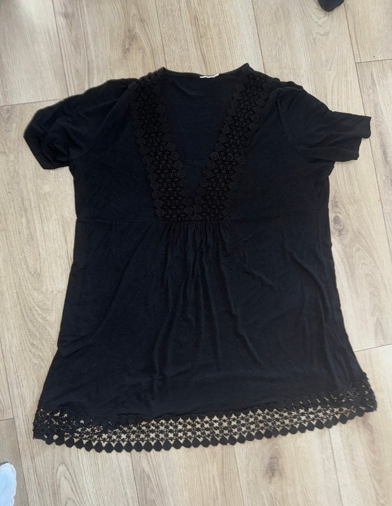 Jurk jurkje zwart zwarte broderie tuniek 54 ?, Kleding | Dames, Verzenden, Gedragen, Zwart, Jurk