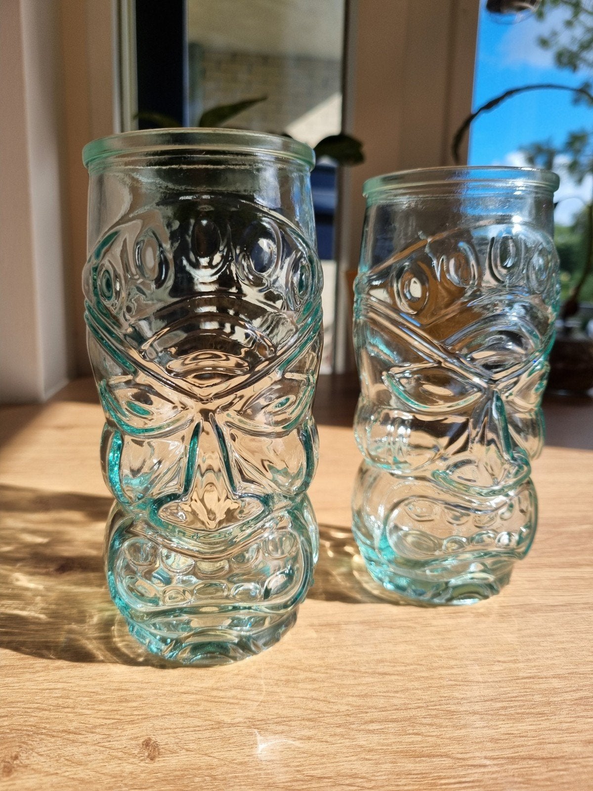 2x Gerecyclede Glazen Tumbler Blauw - Tiki Stijl, Huis en Inrichting, Ophalen, Nieuw, Glas