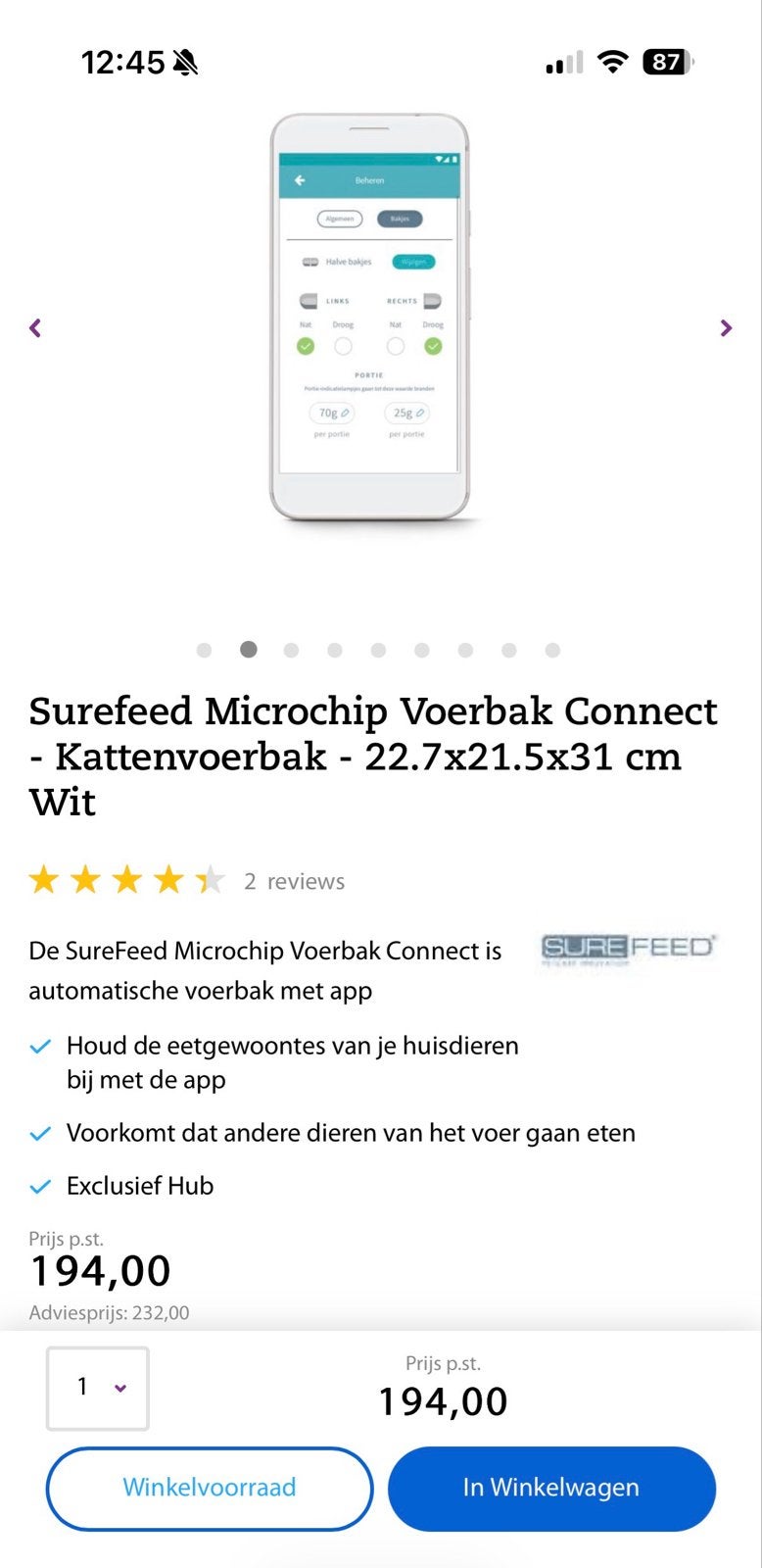 Surefeed microchip voerbak met app!! Vandaar duurder, Ophalen, Zo goed als nieuw