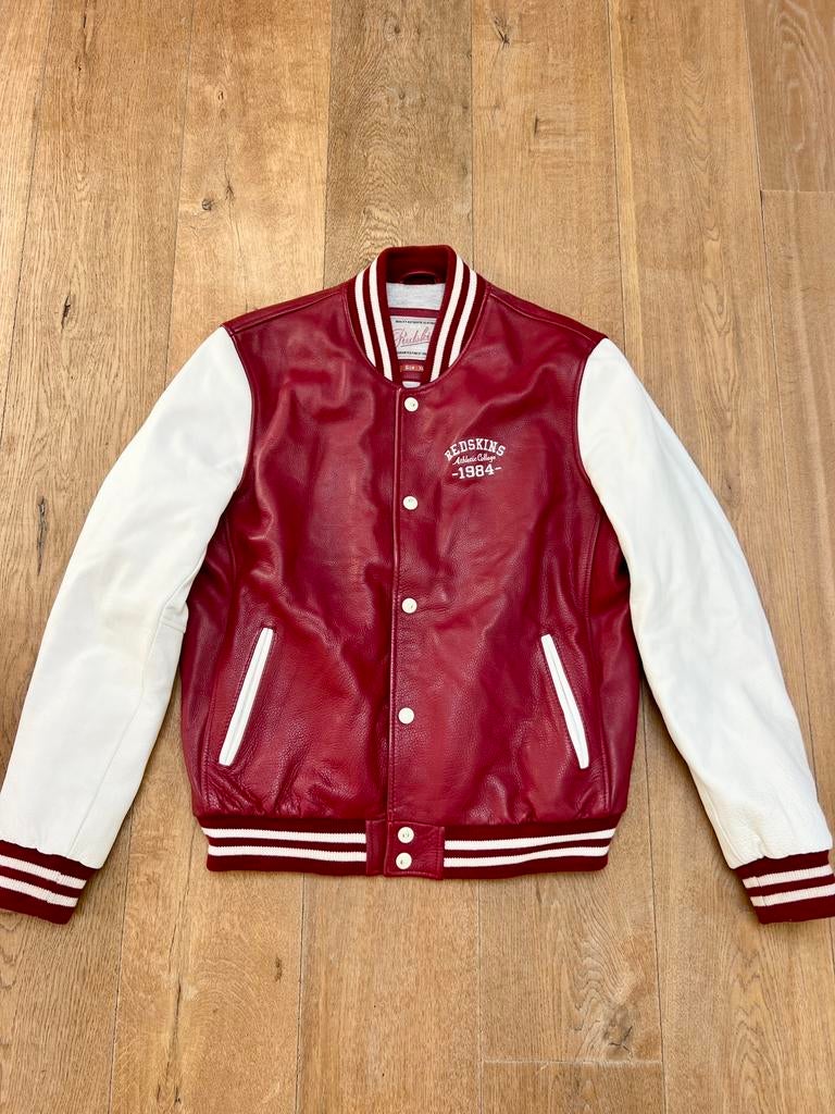 Vintage Redskins Leren Varsity Collegejack (BX) Rood/Wit XL, Ophalen of Verzenden, Gedragen, Maat 56/58 (XL), Rood