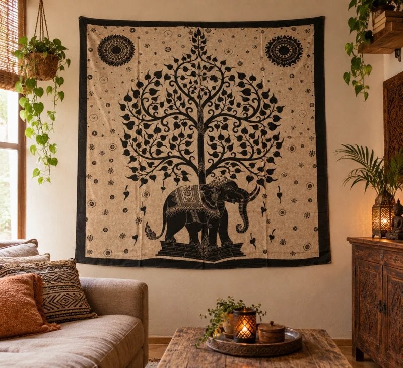 Mandala kleed, wandkleed, bedsprei, muurdecoratie, ibiza, 215 cm, 3811JM, Info@rodebeagle.nl, Rode Beagle kunstbloemen