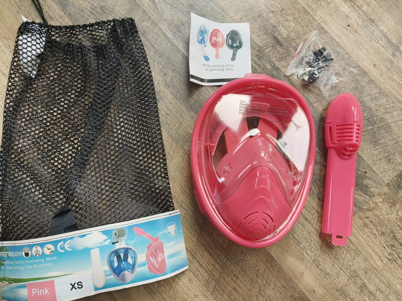Nieuw roze snorkelmasker kind XS – 180 zicht -  opbergnetje, Verzenden, Nieuw, Snorkelmasker