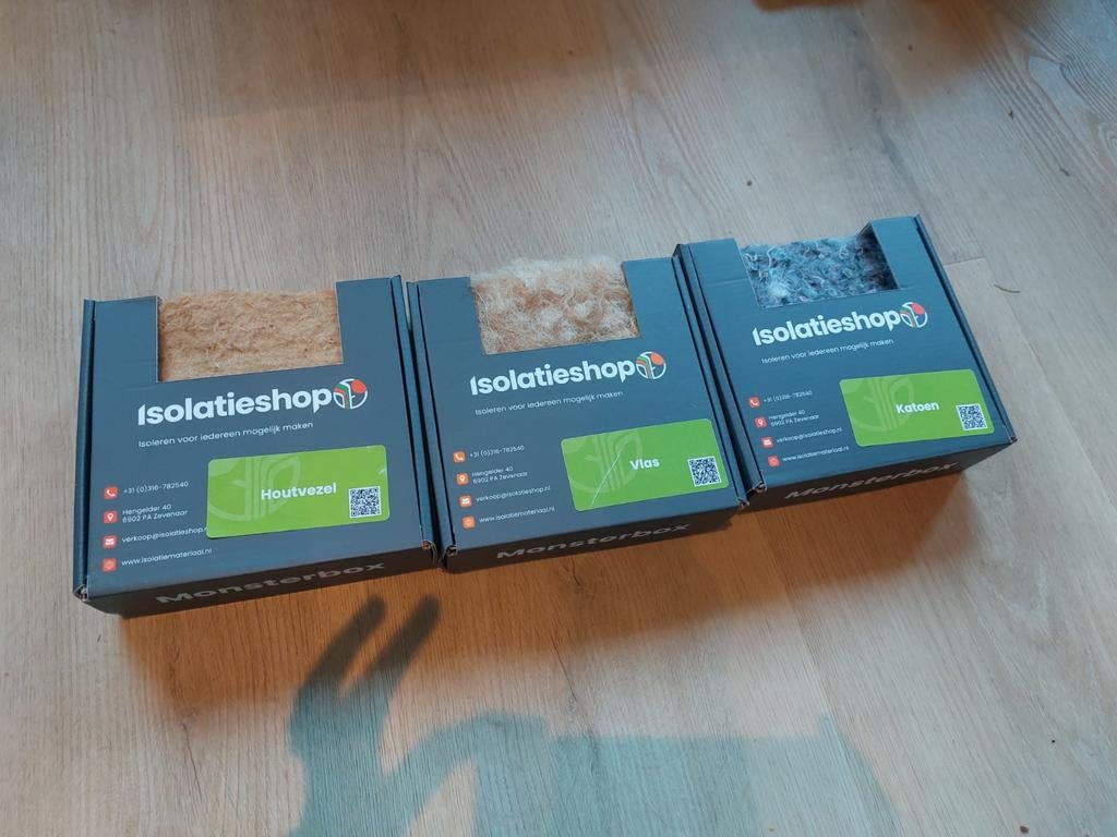 Isolatie samples - katoen, vlas en houtvezel, Doe-het-zelf en Verbouw, Isolatie en Afdichting, Nieuw, Minder dan 5 m², Ophalen
