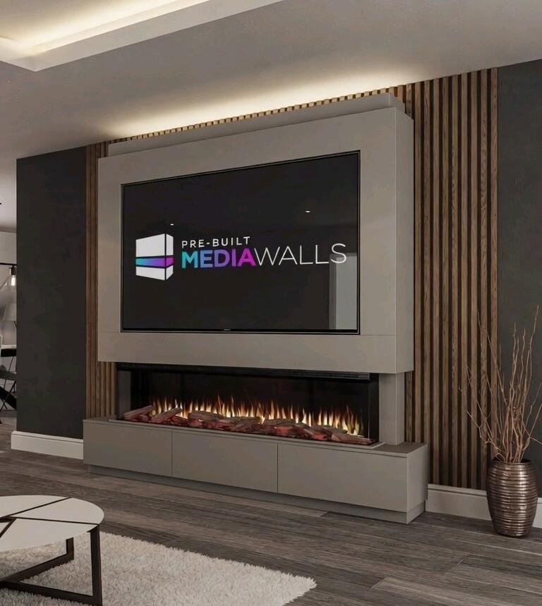Moderne Cinewall met geïntegreerde sfeerhaard, Huis en Inrichting, Kasten | Televisiemeubels, Overige materialen, Nieuw, Ophalen of Verzenden