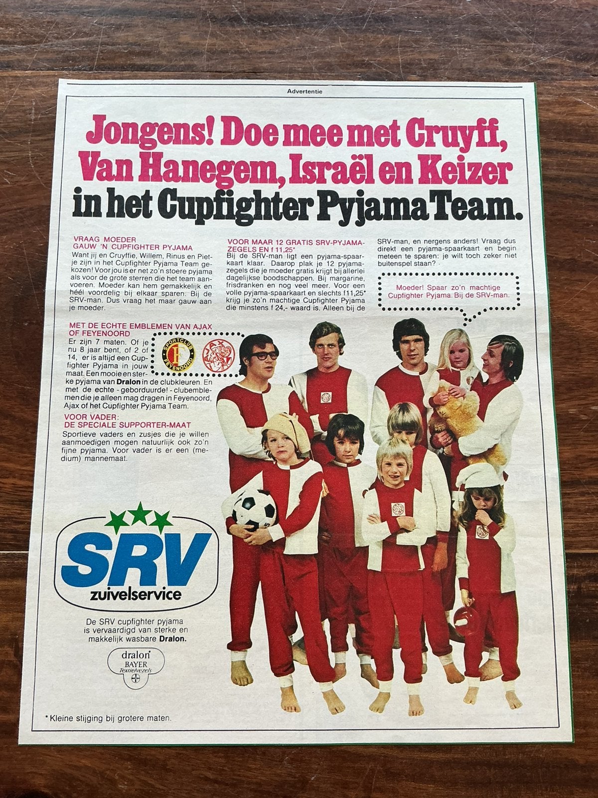 Voetbal reklame SRV Ajax Feyenoord Cruijff Hanegem Israël, Ophalen of Verzenden, Knipsel(s)