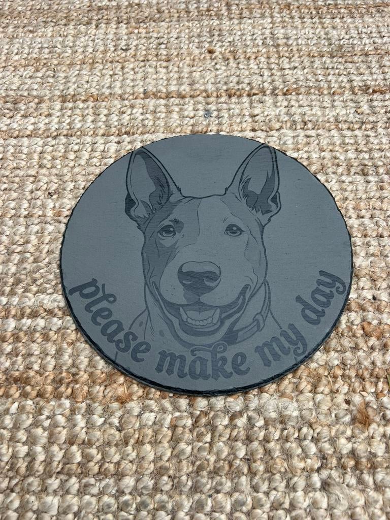 Bullterrier Waakbord leisteen 25x25cm waarschuwing, Ophalen of Verzenden, Nieuw