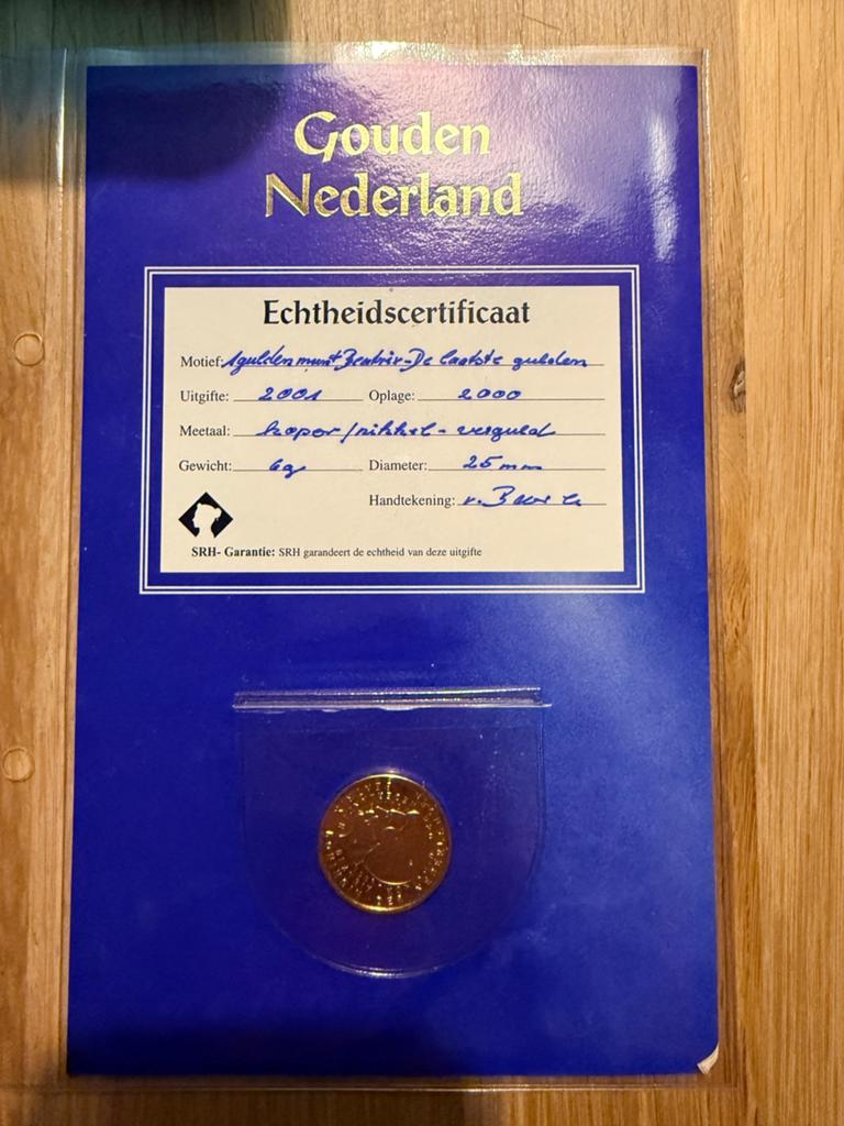 Vergulde Loekie Gulden 2001 - Laatste 1 Gulden Munt, Ophalen of Verzenden, Koningin Beatrix, 1 gulden, Losse munt