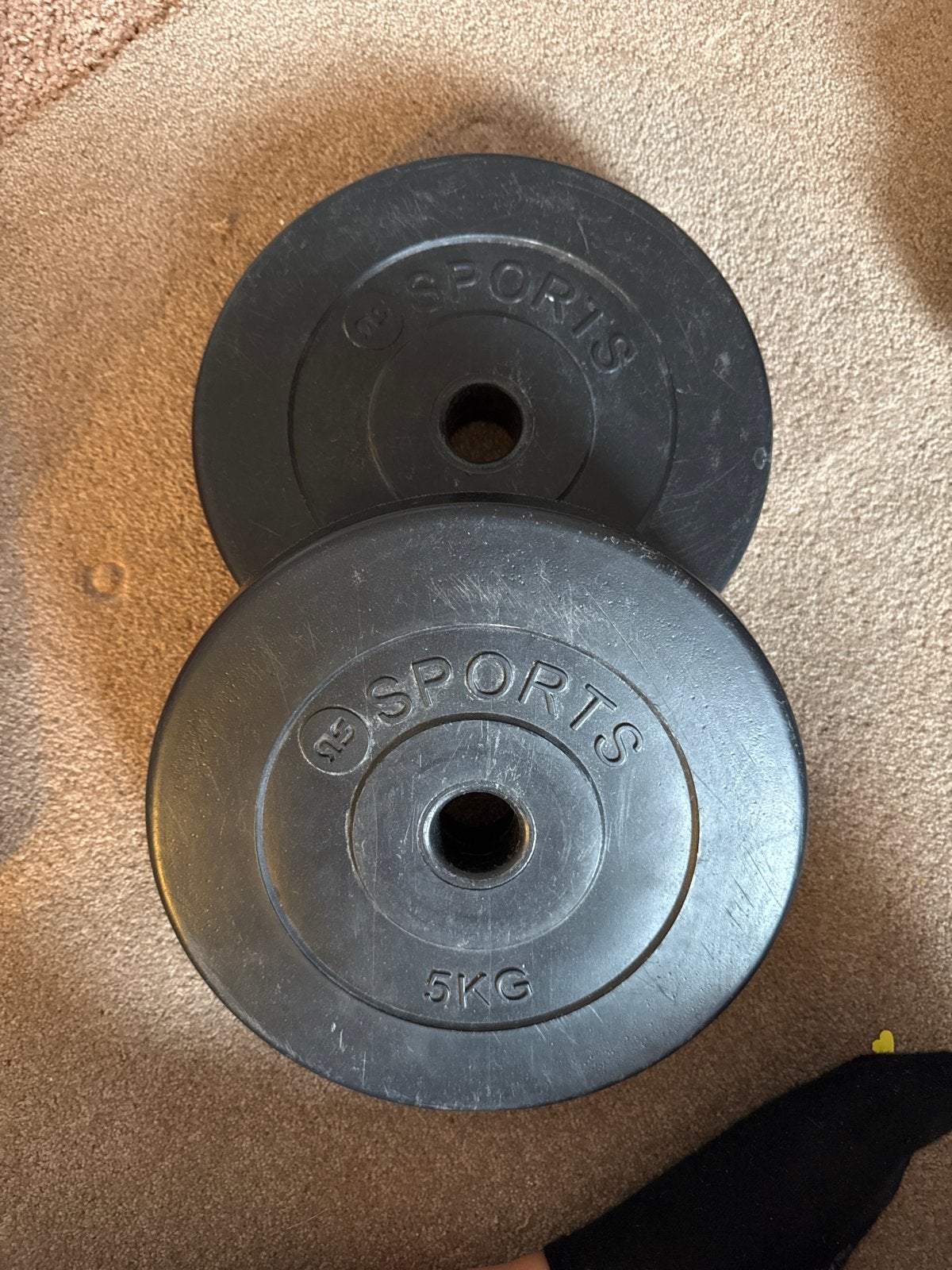 2x 5kg Halterschijven / Gewichten - Sports, Sport en Fitness, Ophalen of Verzenden, Gebruikt, Halterschijven