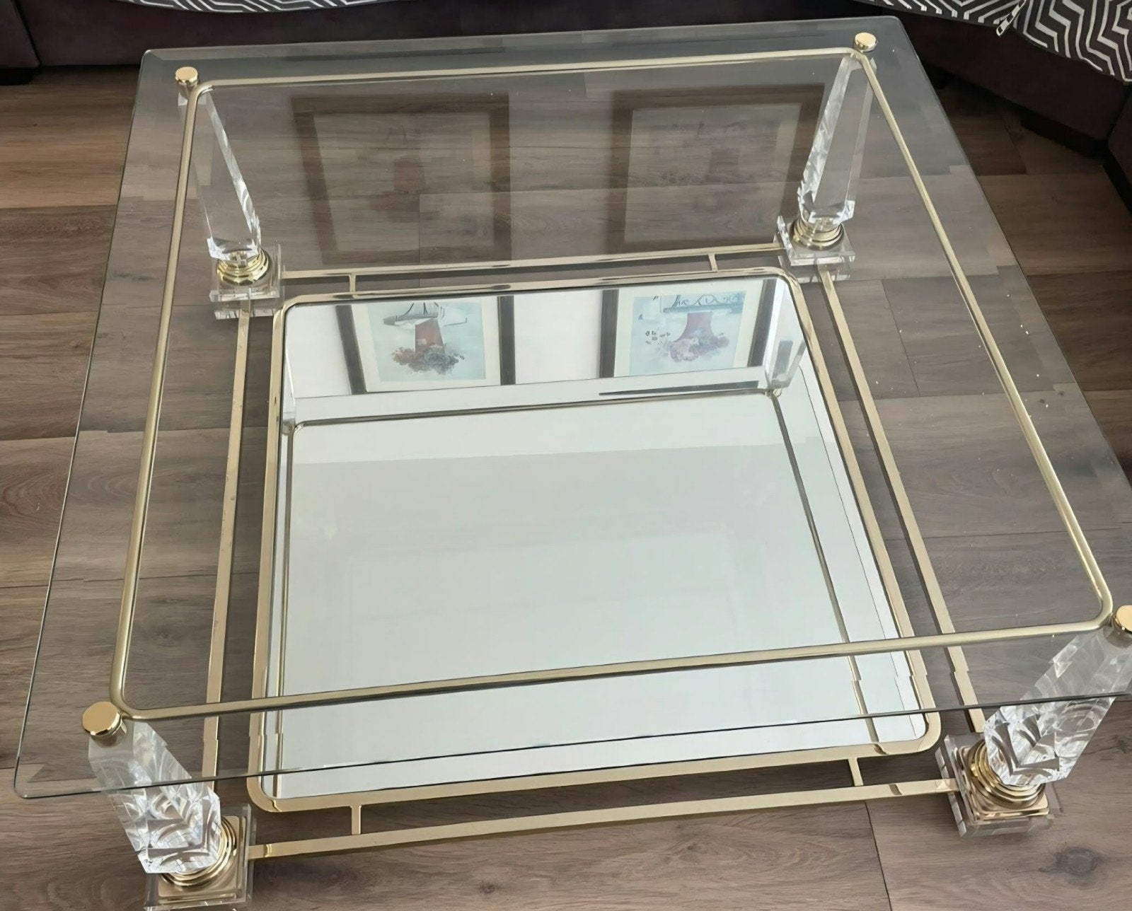 plexiglas bladgoud grote salontafel, Ophalen of Verzenden, Rechthoekig, 100 tot 150 cm, 50 tot 100 cm