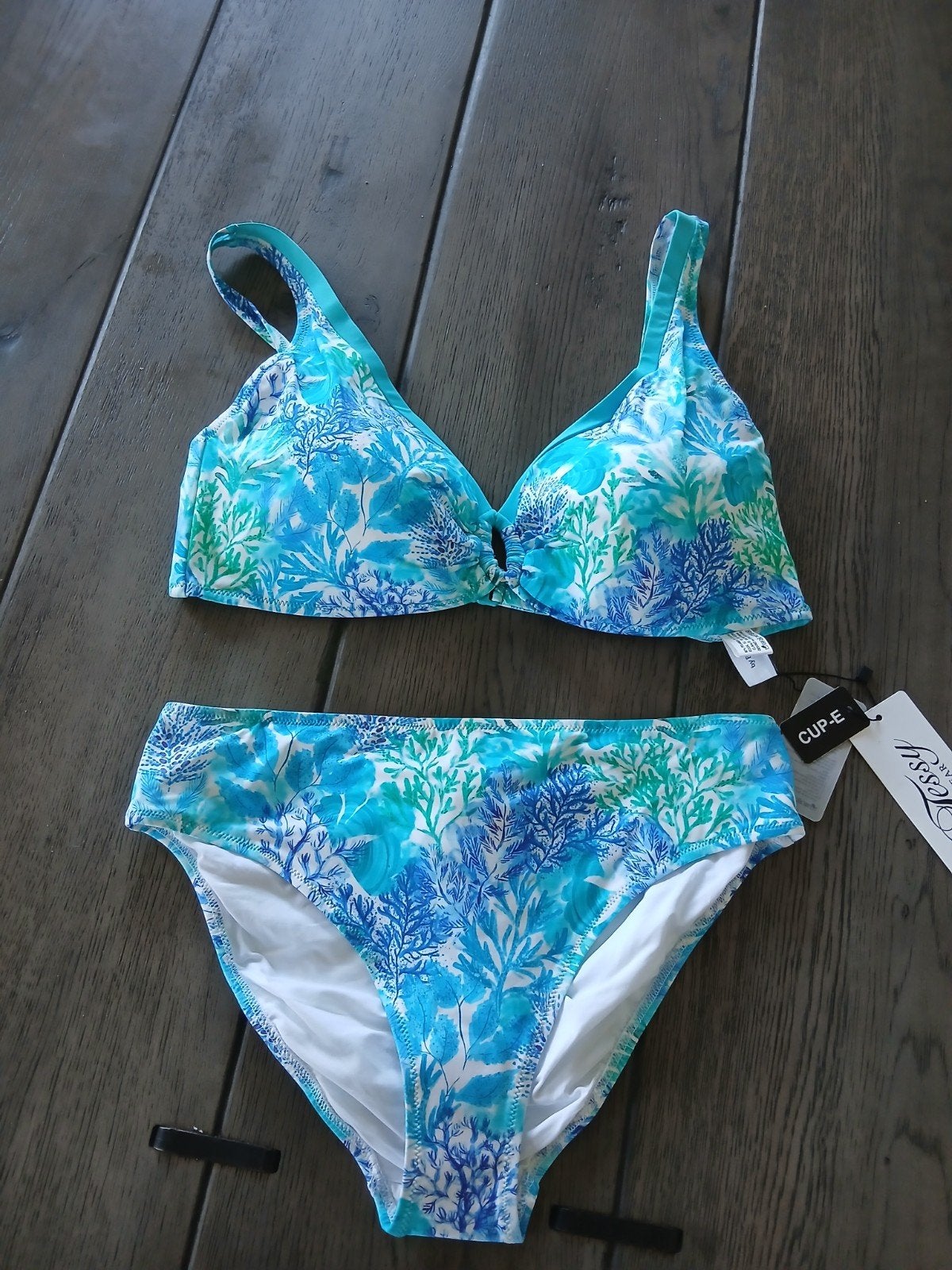 Nieuwe tessy Bikini - Blauw/Groen Koraalprint, Cup E, Kleding | Dames, Meerkleurig, Nieuw, Ophalen of Verzenden, Bikini