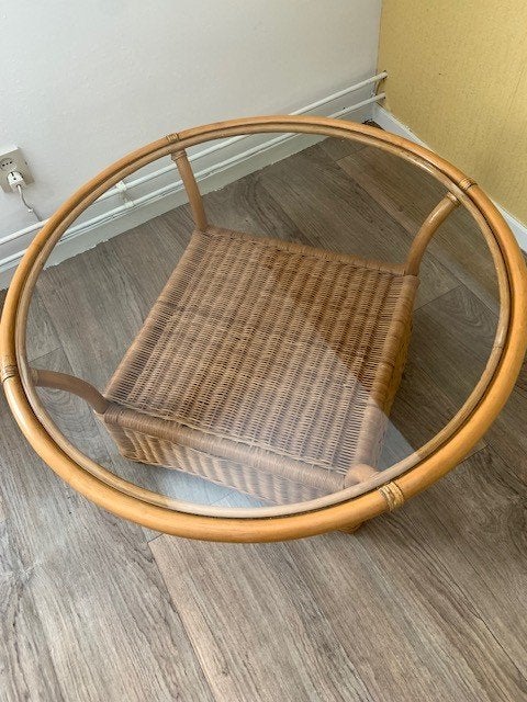 tafel rotan met glasplaat, Ophalen, 50 tot 100 cm, Rond, 50 tot 100 cm