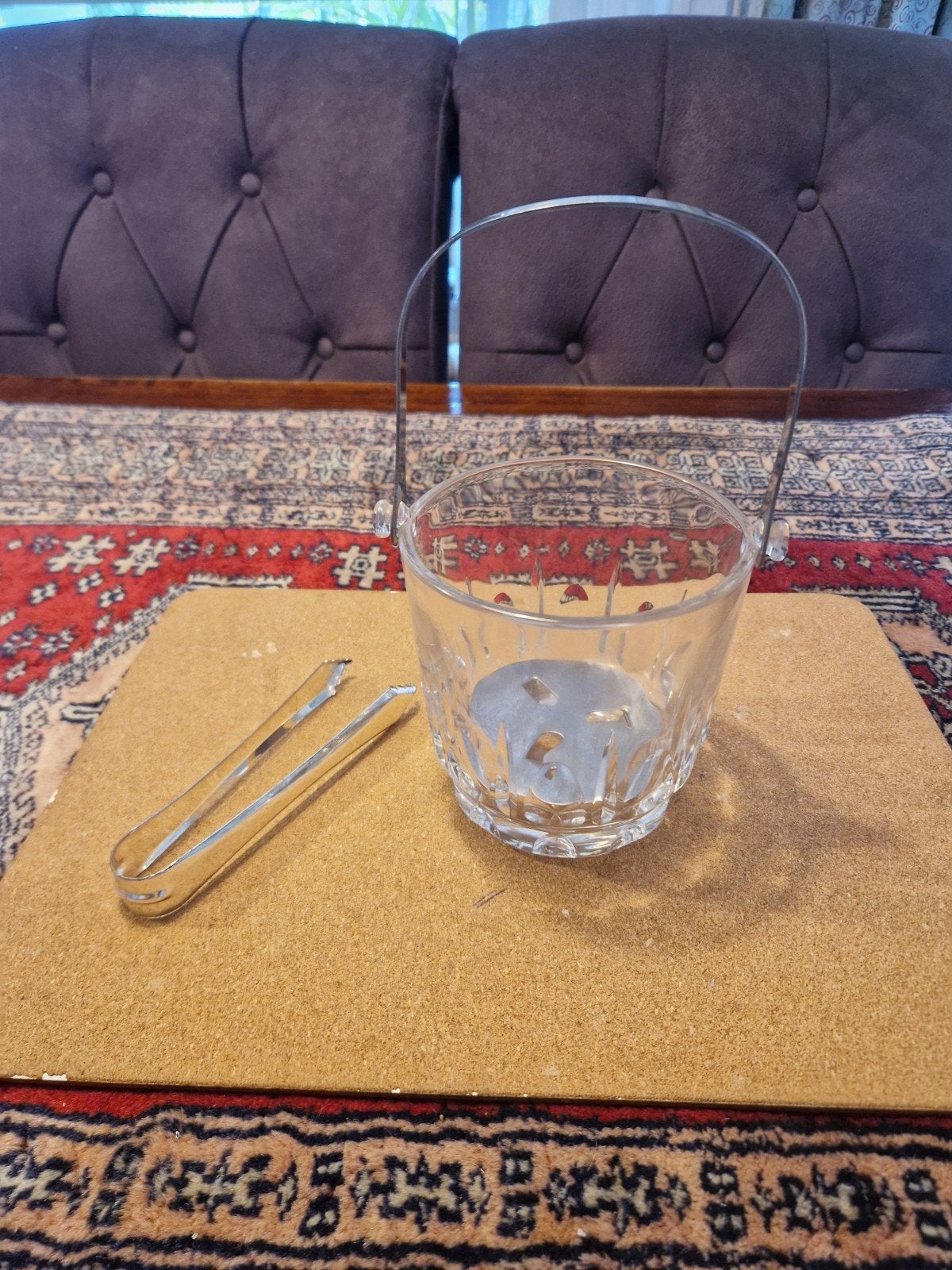 Vintage retro glazen ijsemmer met een metalen handvat tang, Ophalen of Verzenden