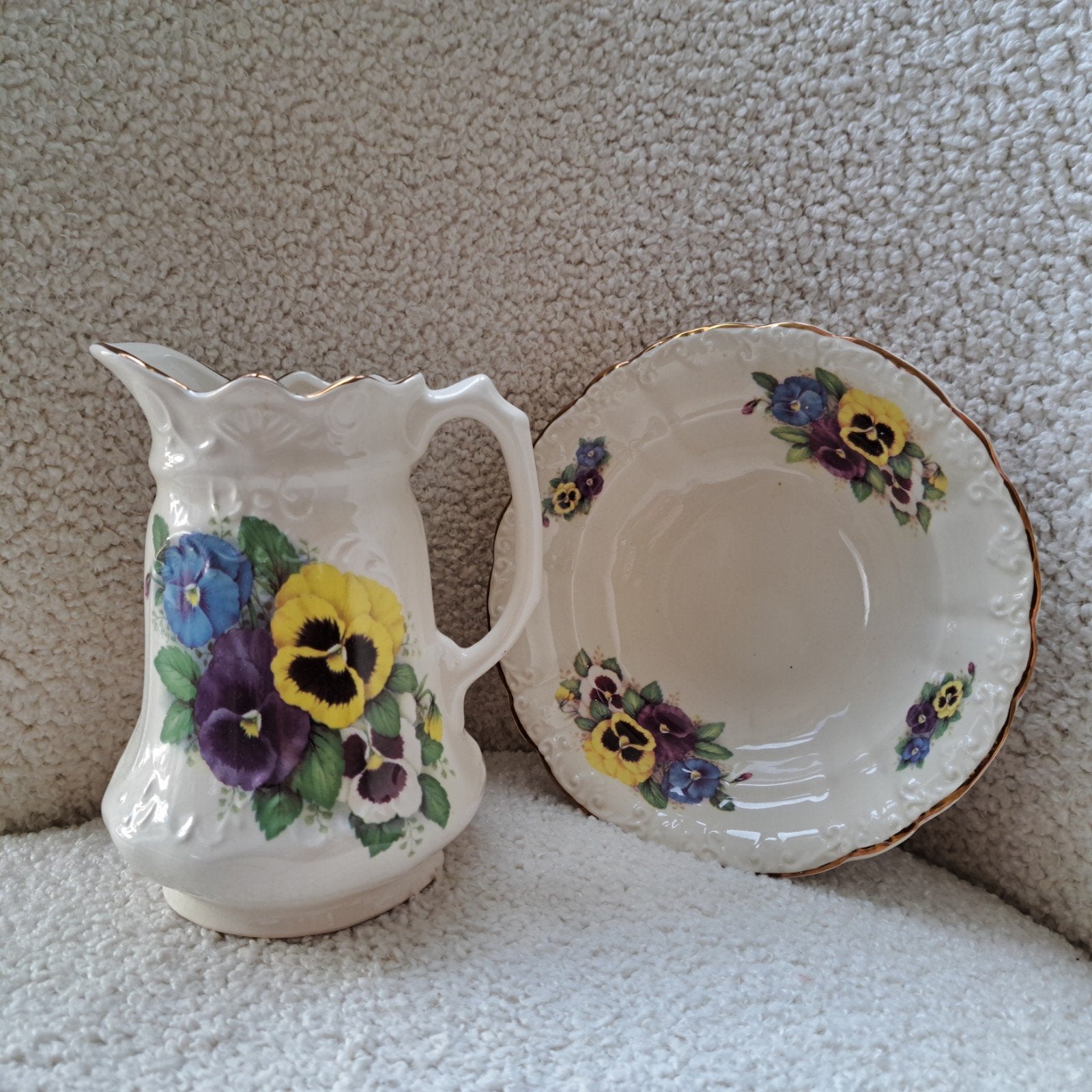 Vintage Engelse Staffordshire Kan en Schaal met Viooltjes, Ophalen of Verzenden