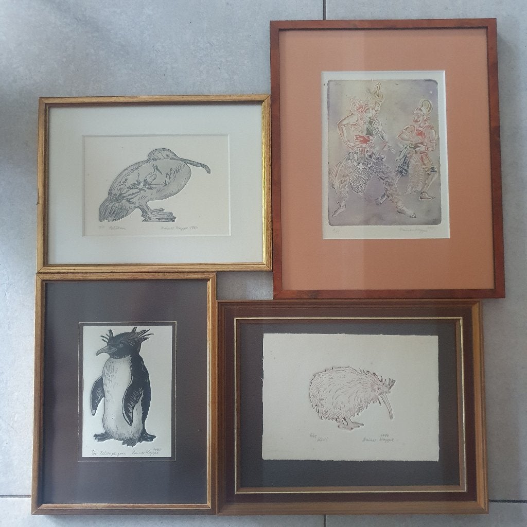 Rianer Kappe - ( 1943 /2020 ) - 4 leuke werkjes, Antiek en Kunst, Ophalen of Verzenden, 1950 - 1999, Ets, Flora en Fauna