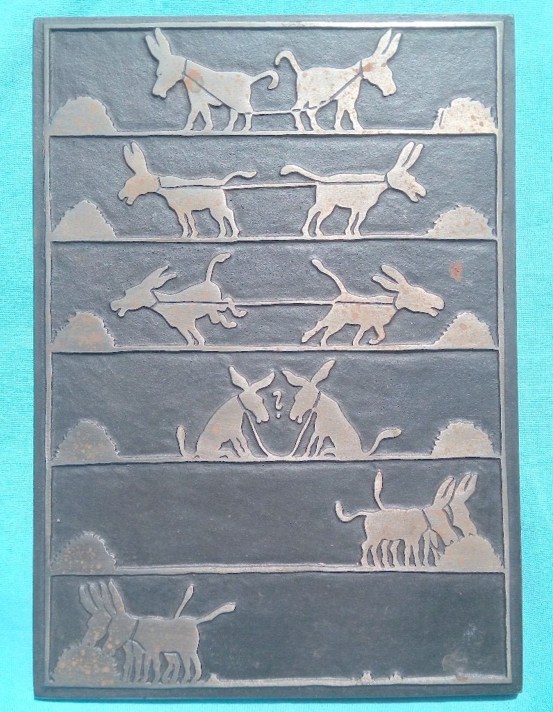 1940s GIET IJZEREN RELIEF DECO TWEE EZELS BUDERUS DUITSLAND, Antiek en Kunst, Verzenden